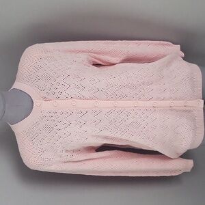 Vintage 80s Helen Harper Pink Pointelle Cardigan | Structured Shoulder | L